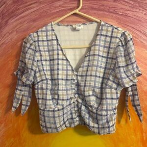 Japna Blue and Cream Plaid Blouse